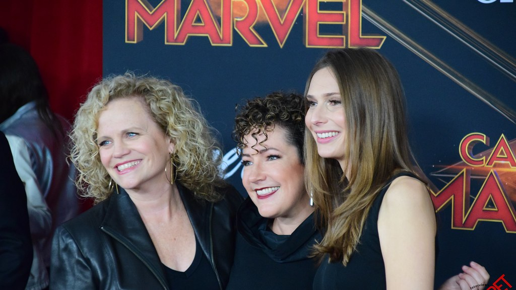Writers Meg LeFauve, Nicole Perlman, and Geneva Robertson-Dworet on the red carpet premiere of Captain Marvel. 