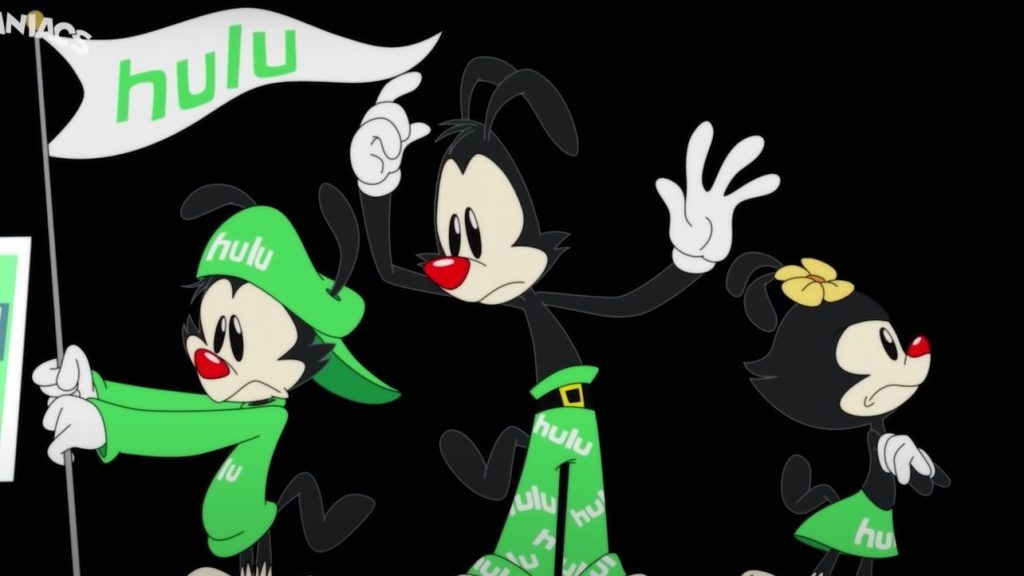 Yakko, Wakko, and Dot sport Hulu merch as they prepare to launch their new series on the streaming service.