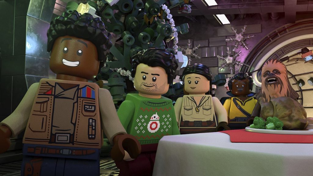 LEGO versions of Finn, Poe, Rose, Lando and Chewbacca inside the Millennium Falcon.