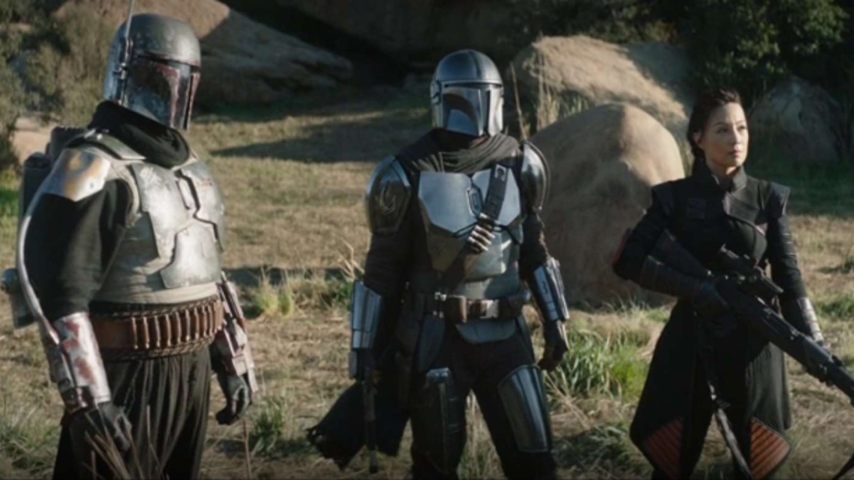 Temuera Morrison back again in the iconic Boba Fett armor alongside Pedro Pascal and Ming Na-Wan in Chapter 14 of The Mandalorian. 