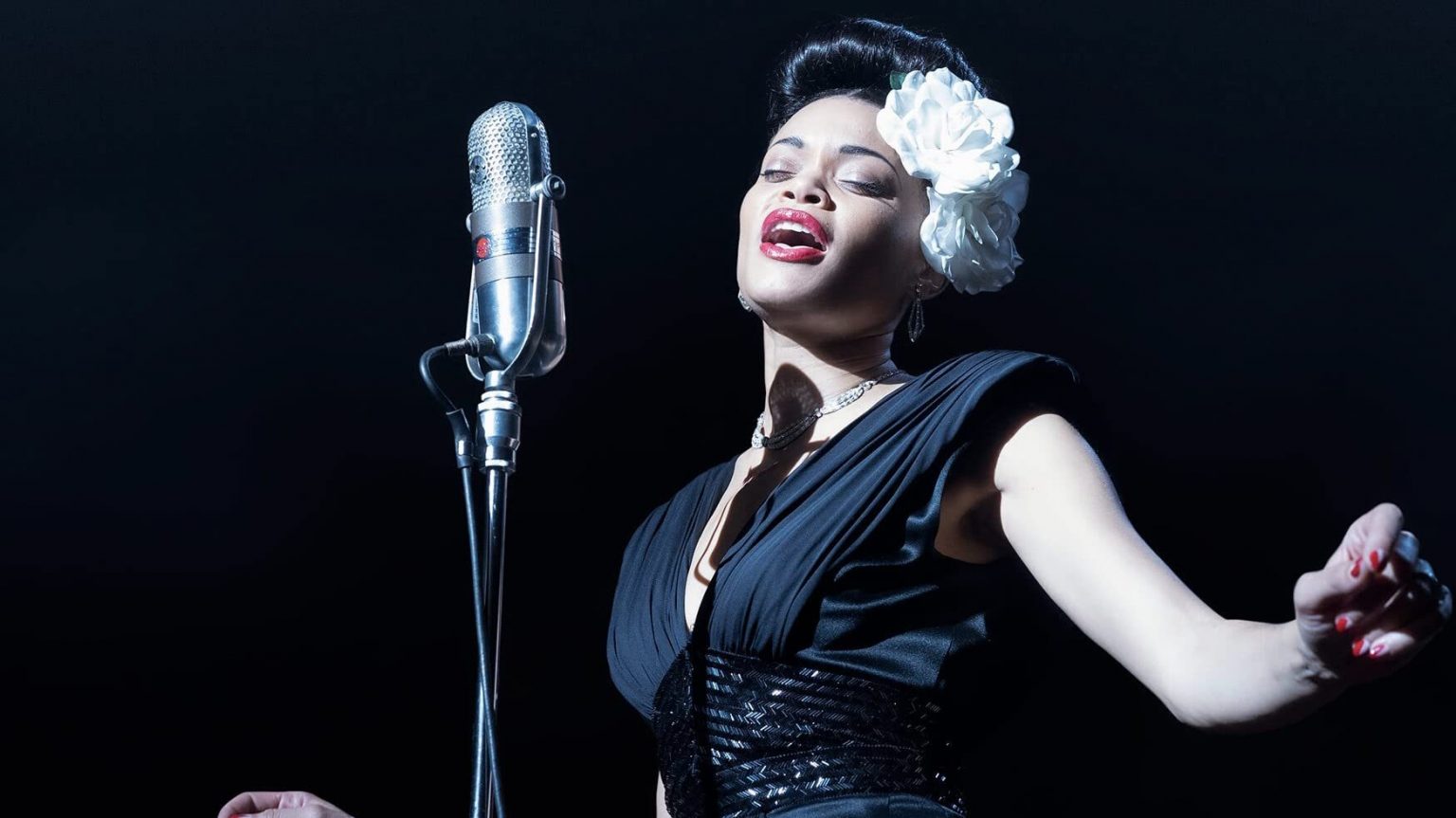 Andra Day in The United Sates vs. Billie Holiday, a new release coming this February to Hulu.