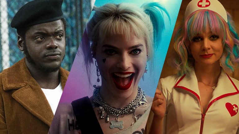 A collage of Judas and the Black Messiah, Birds of Prey, and Promising Young Woman, all films that are included in our Oscar Predictions for February 2021.