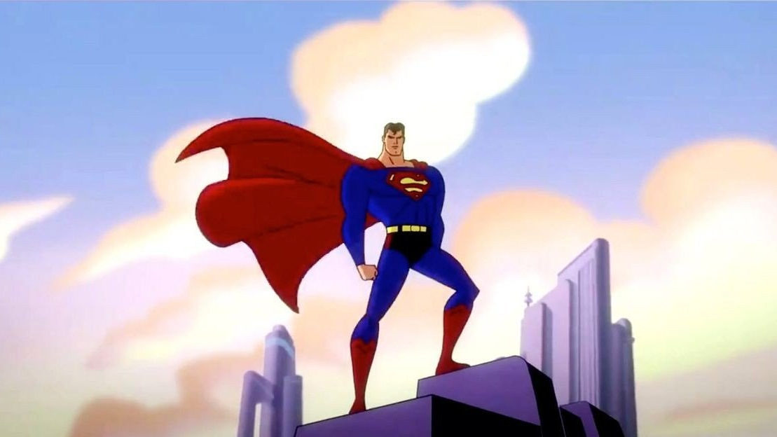 Superman watching over Metropolis as seen in Superman: The Animated Series, coming to HBO Max this March.