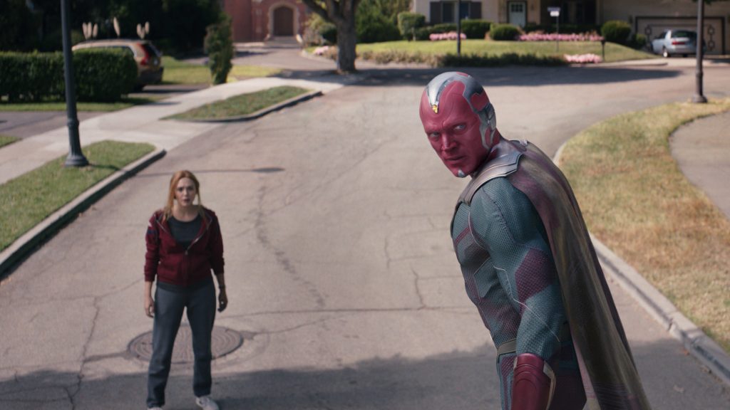 Wanda and the Vision prepare for a battle in WestView as seen in the series finale of WandaVision.