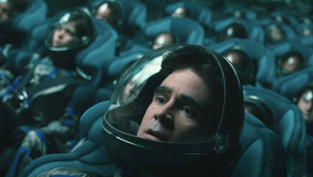 Collin Farrell taking off in a space ship of young astronauts as seen in Voyagers.