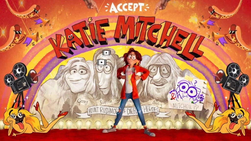 Katie Mitchell in a stunning art background showing her acceptance to film school as seen in The Mitchells vs. The Machines.