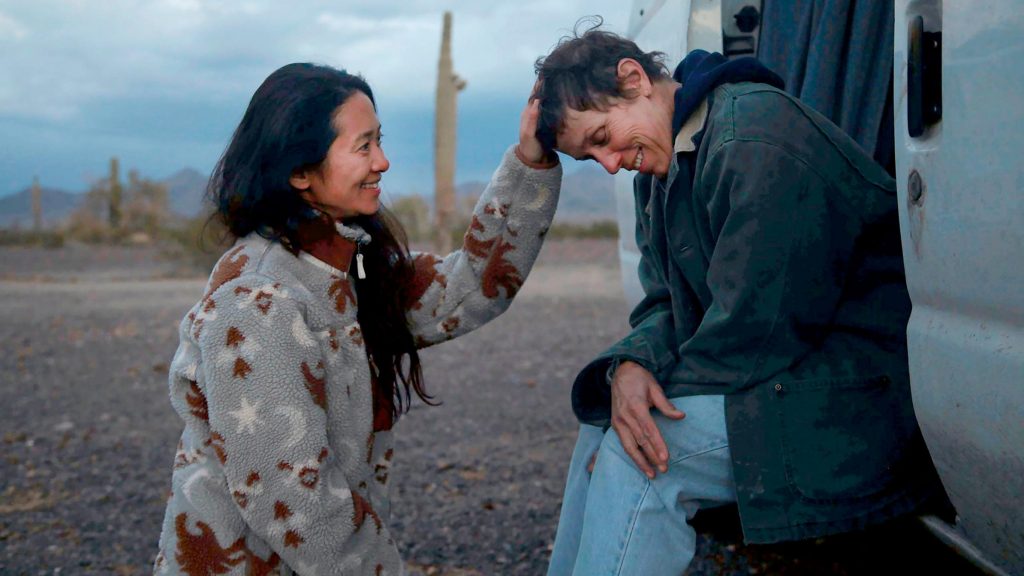 Oscar Winners Chloé Zhao and Frances McDormand on the set of the 2021 Best Picture Winner Nomadland.