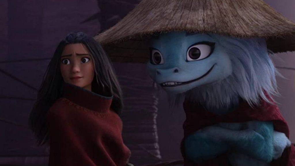 The warrior princess Raya and Sisu the magical dragon in disguise as seen in Raya and the Last Dragon now free on Disney+ in June. 