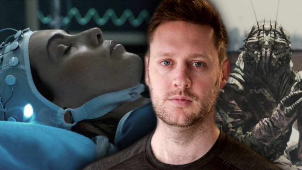 Director Neil Blomkamp collaged next to photos form his latest horror film DEMONIC and his first classic DISTRICT 9, as he gives us an update on DISTRICT 10 in our exclusive interview.