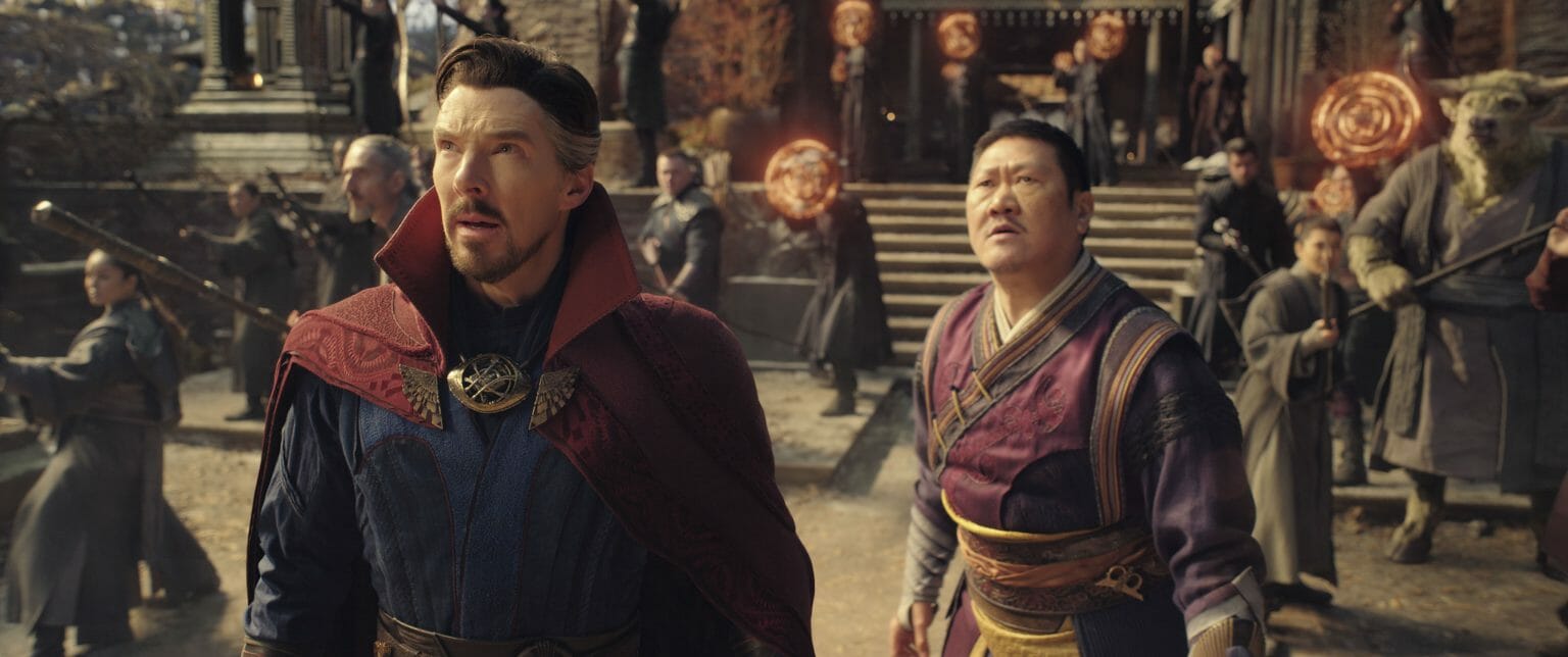 Doctor Strange and Wong prepare for war with an army of sorcerers behind them guarding the Sanctum Sanctorum in DOCTOR STRANGE IN THE MULTIVERSE OF MADNESS, still coming to Disney+ in June 2022.