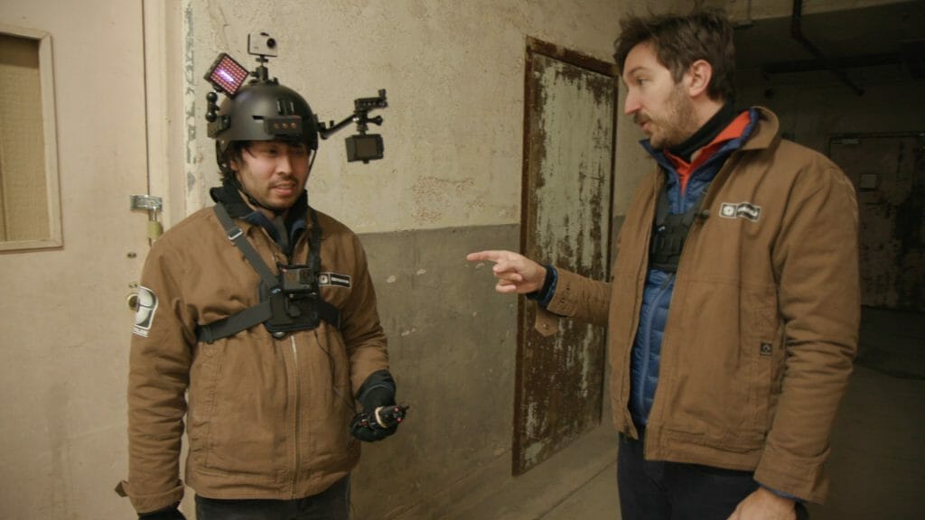 Ryan Bergara and Shane Madej test out new ghost hunting head gear with attached cameras and senors in their online Watcher series GHOST FILES. 