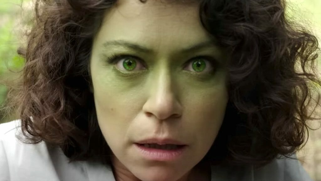 Jennifer Walters played by Tatiana Maslany loses control as she transforms into She-Hulk for the first time with her face slowly turning green all over as seen in the Disney+ show.