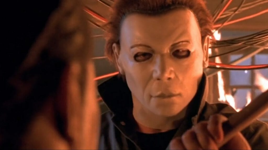 Michael Myers faces off against Busta Rhymes in their final battle from HALLOWEEN: RESURRECTION.