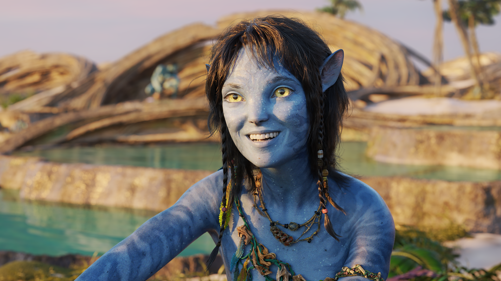 Sigourney Weaver as Kiri the young adopted human and Na'vi hybrid daughter of Jake Sulley and Neytiri in AVATAR: THE WAY OF WATER.