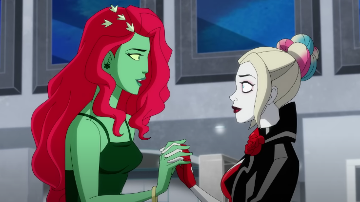 Harley Quinn and Poison Ivy embrace each other with love in Harley Quinn: A Very Problematic Valentine’s Day Special coming to HBO Max in February 2023.