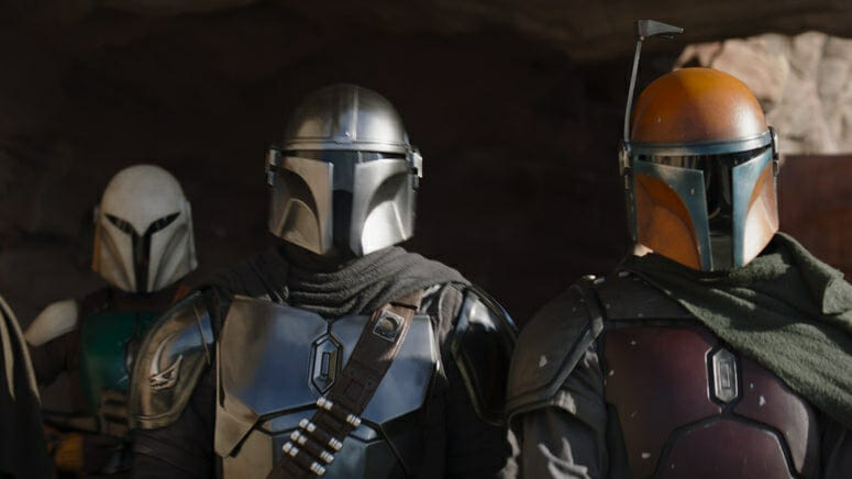 Din Djarin played by Pedro Pascal and new mandalorians with different colored helmets assemble in THE MANDALORIAN Season 3 coming to Disney+ in March 2023.