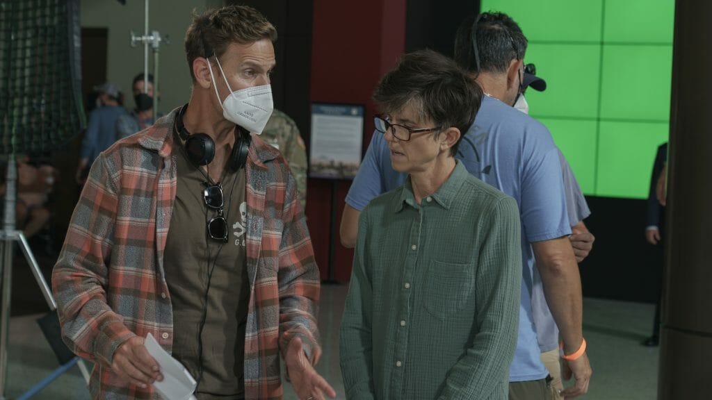 Director Christopher Landon gives notes to actor Tig Notaro on the set of the Netflix original film WE HAVE A GHOST.