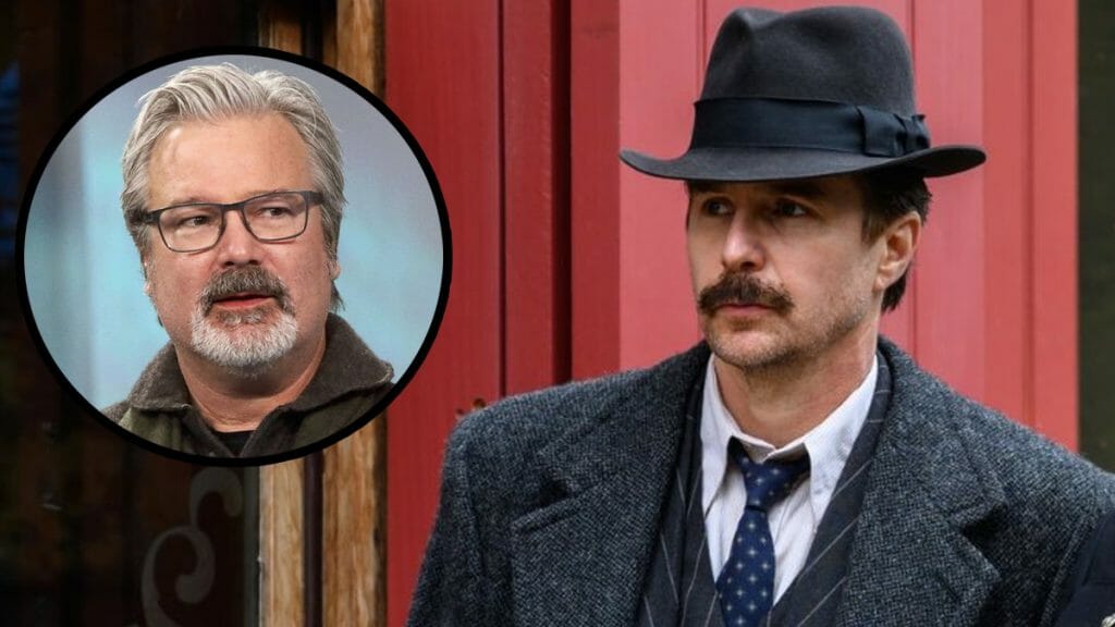 A graphic of director Gore Verbinski next to actor Sam Rockwell for our exclusive DiscussingFilm scoop confirming that they will be teaming up together for an animated film.