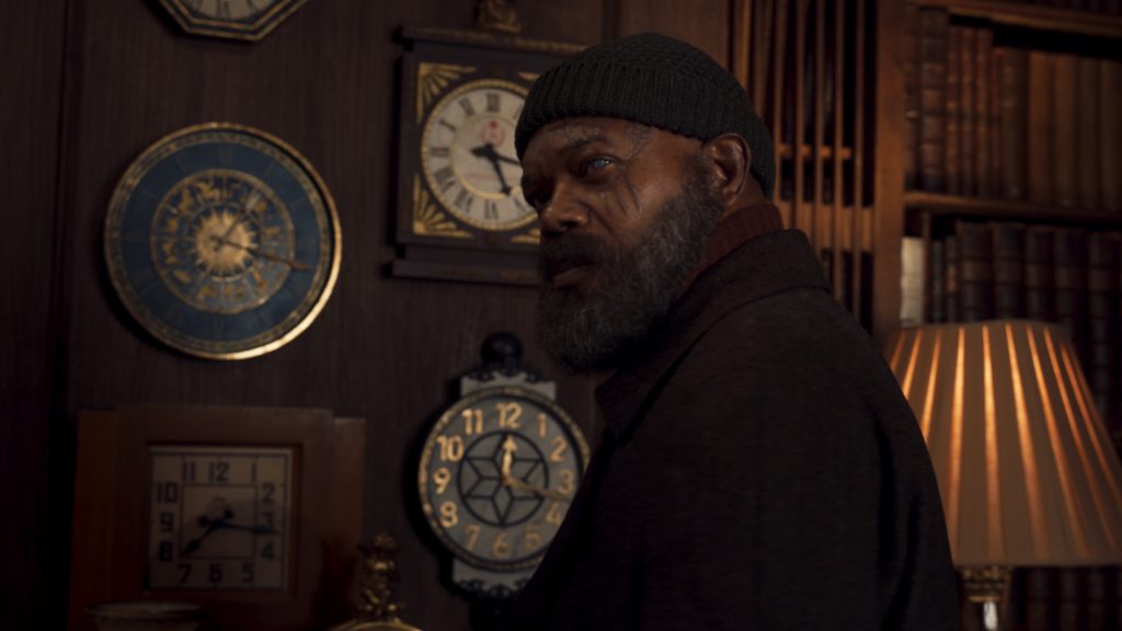 Samuel L. Jackson stars as Nick Fury wearing all black in hiding in the new Disney+ original MCU series SECRET INVASION.