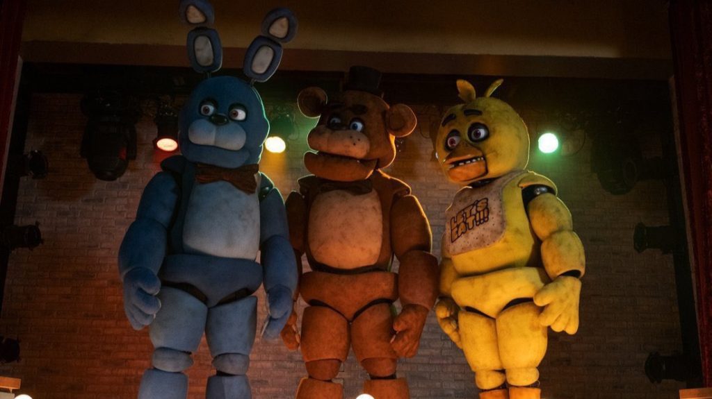 The life-sized creepy animatronics of Bonnie, Freddy Fazbear, and Chica in the FIVE NIGHTS AT FREDDY'S movie releasing in October 2023. 