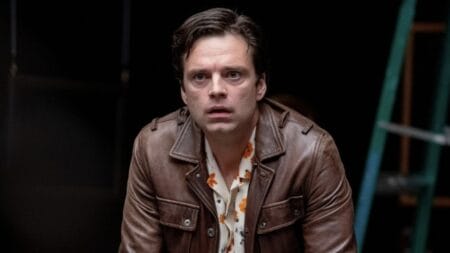 New Arrivals for HBO and Max January 2025 Sebastian Stan leans over frozen in pure shock with a flabbergasted look on his face in the award-winning A24 drama film A DIFFERENT MAN, which is coming to the Max streaming service in January 2025.