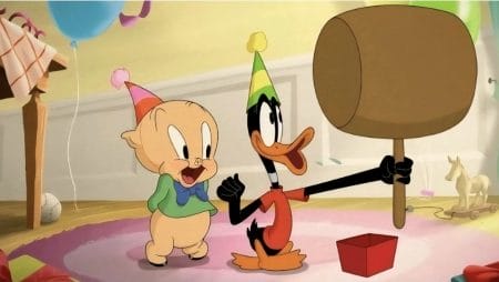 New Arrivals for HBO and Max June 2025 Baby Porky Pig and Baby Daffy Duck show off huge smiles as they hold a giant cartoon mallet in THE DAY THE EARTH BLEW UP: A LOONEY TUNES MOVIE, which is featured in the HBO and Max June 2025 list of new arrivals.