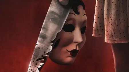 ‘The Strangers – Chapter 2’ Review – Slasher Sequel is Too Basic for its Own Good The iconic Pin-Up Girl mask hangs next to a large knife showing the reflection of final girl Maya Lucas on the official poster of THE STRANGERS – CHAPTER 2.