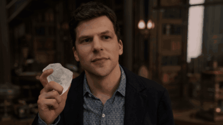 ‘Now You See Me: Now You Don’t’ Review – Fun Illusions and a Fresh Cast Keep the Franchise Alive Jesse Eisenberg stars as the leader of the Four Horsemen magicians, J. Daniel Atlas, holding up a large shiny diamond to his face in the sequel NOW YOU SEE ME: NOW YOU DON'T.