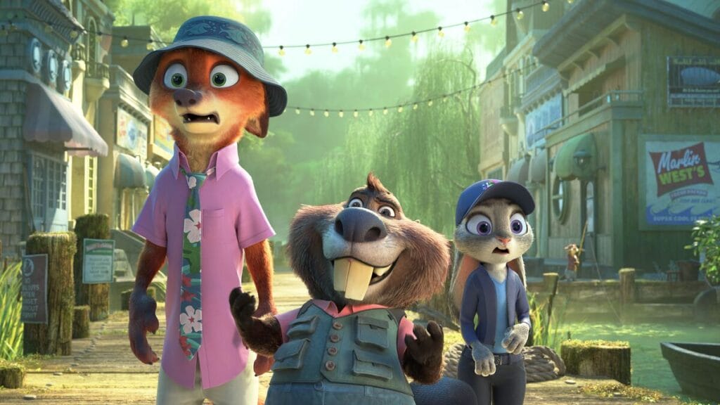 A short eccentric beaver named Nibbles Maplestick leads Judy Hopps the bunny and Nick Wilde the fox down a mysterious path in a southern-themed marsh land in the Disney sequel Zootopia 2.  