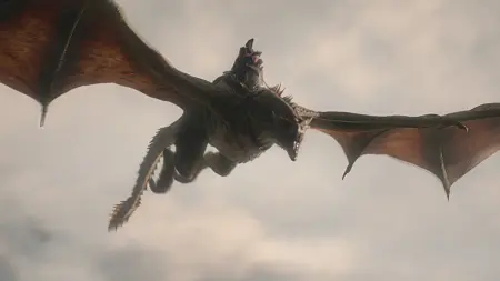 Harry Collett stars as Jace Velaryon riding his loyal dragon Vermax high in the sky in HOUSE OF THE DRAGON Season 3, which is included in the HBO Max June 2026 list of new movies and TV shows.