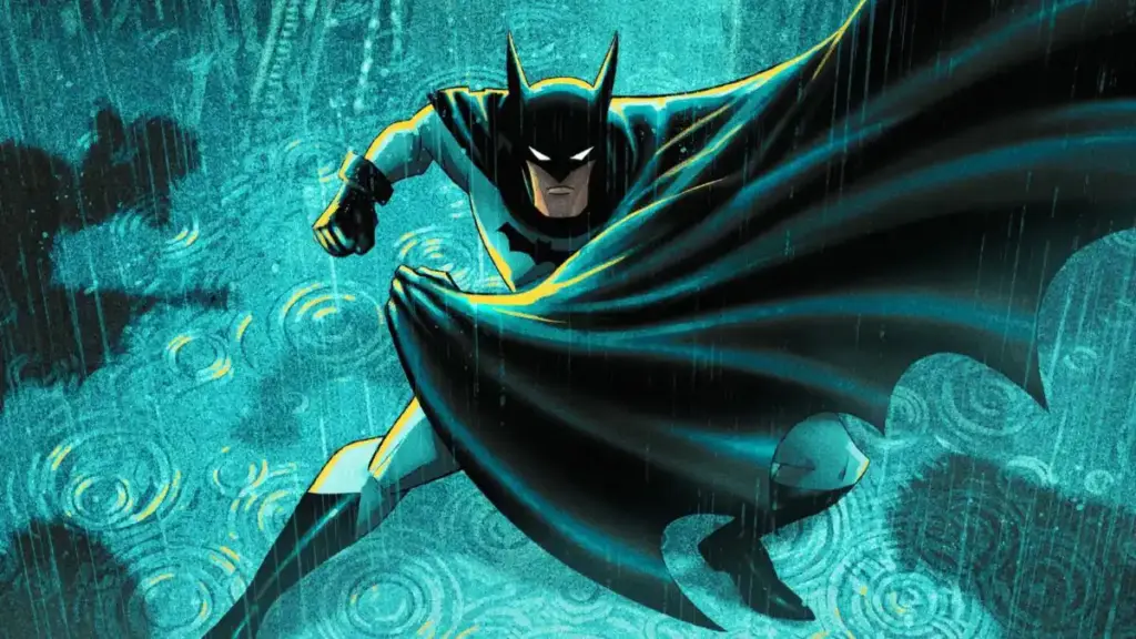 Batman strikes a cool action pose on the official poster for CAPED CRUSADER Season 2 streaming only on Prime Video.