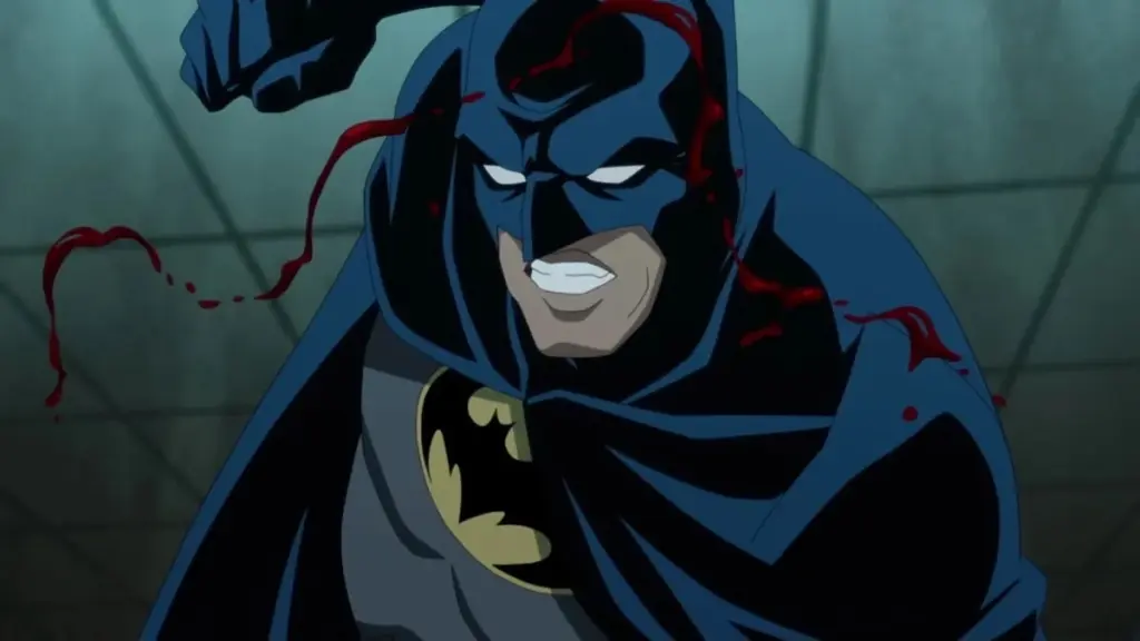 ‘Batman: Knightfall Part 1’ Review – A Sluggish Start to DC’s New Animated Trilogy Batman shows off his iconic blue and grey suit during a fight scene in the animated movie BATMAN: KNIGHTFALL PART 1.