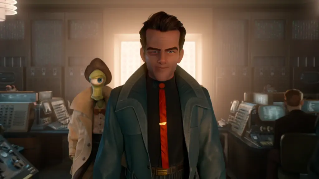 Private investigator Raymond Gunn and his one-eyed alien partner Eye-Ra in the animated sci-fi noir film RAY GUNN for Netflix.  