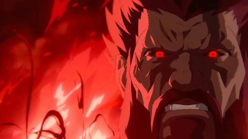 Akuma, voiced by Roman Reigns, in the 2Dnanimated flashback sequences of the Street Fighter movie.