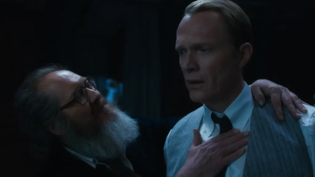 James Spader as Ultron's human avatar and Paul Bettany as Vision share a scene together as father and son in the VISIONQUEST series.