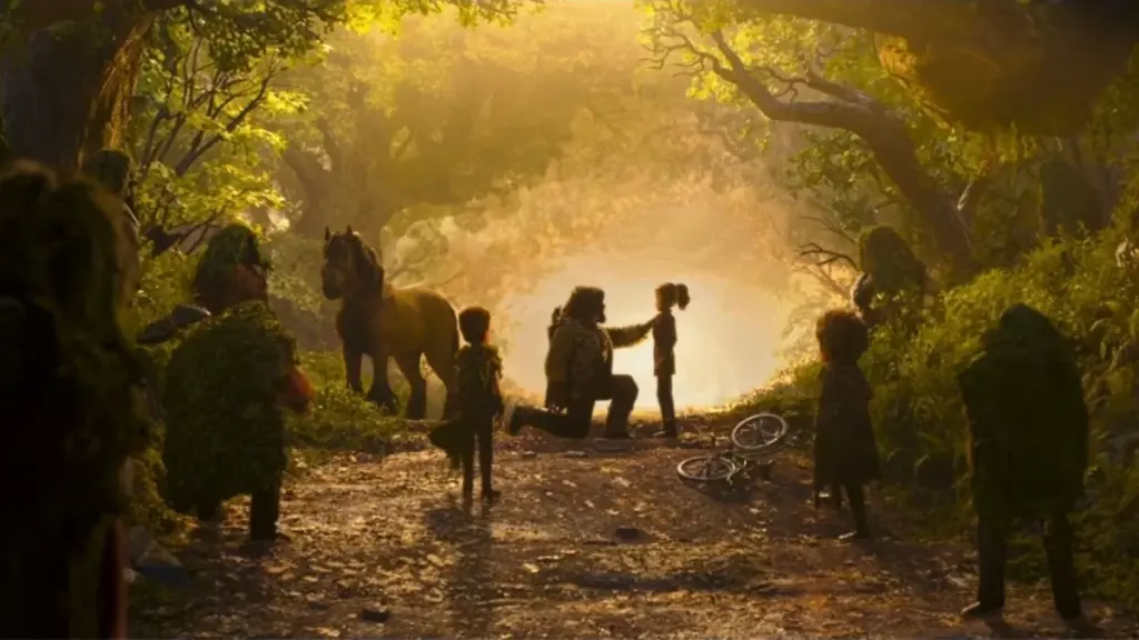 Brendan the Bandit King and his army meet the young girl Prue for the first time in a beautiful green forest in Laika's stop-motion fantasy epic WILDWOOD.  
